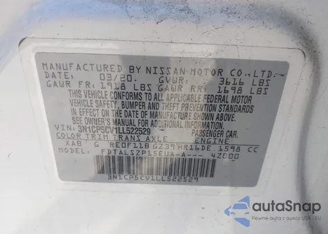 2020 Nissan Kicks Sv Xtronic Cvt from USA, damaged, VIN 3N1CP5CV1LL522529